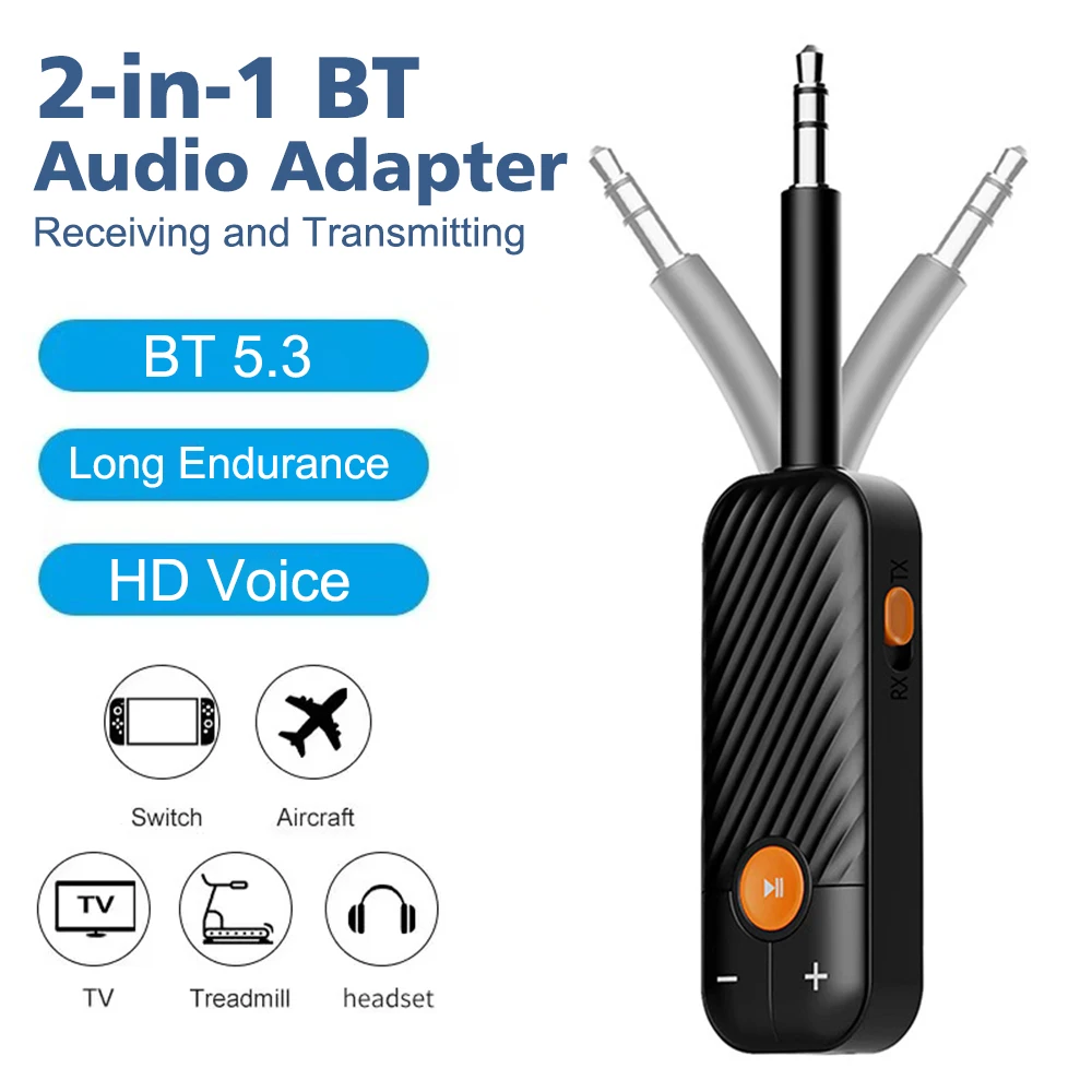 

2-in-1 Bluetooth Audio Adapter Transmitter Receiver Bluetooth 5.3 3.5mm AUX Wireless Stereo Music Adapter for Earphones TV Car