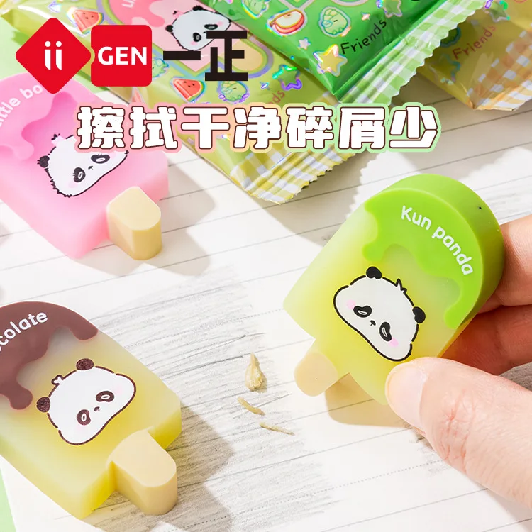 24pcs Iigen Stationery Panda Cute Ice Cream Erasers Office Supples For Elementary School Children Pencil Erasers Birthday Gifts