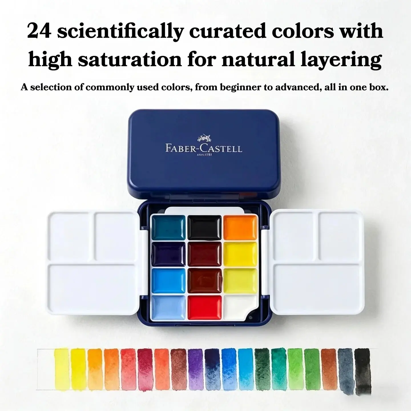 Faber Castell Semi-Dry Solid Watercolor Paints 24 Color Portable Watercolor Paint Set with Art Painting Palette Box