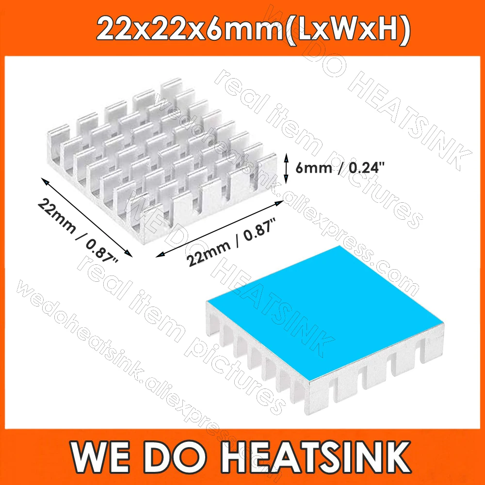 22x22x6mm Gold Slotted Anodized Heatsink Radiator Heat Sink for CPU GPU VGA RAM VRAM VRM IC Module PCB with Thermal Pad