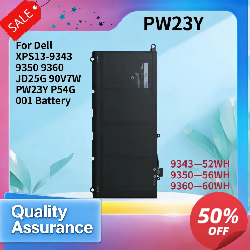 

52WH/56WH/60WH Compatible with D ell XPS13-9343 9350 9360 JD25G 90V7W PW23Y P54G 001 Battery