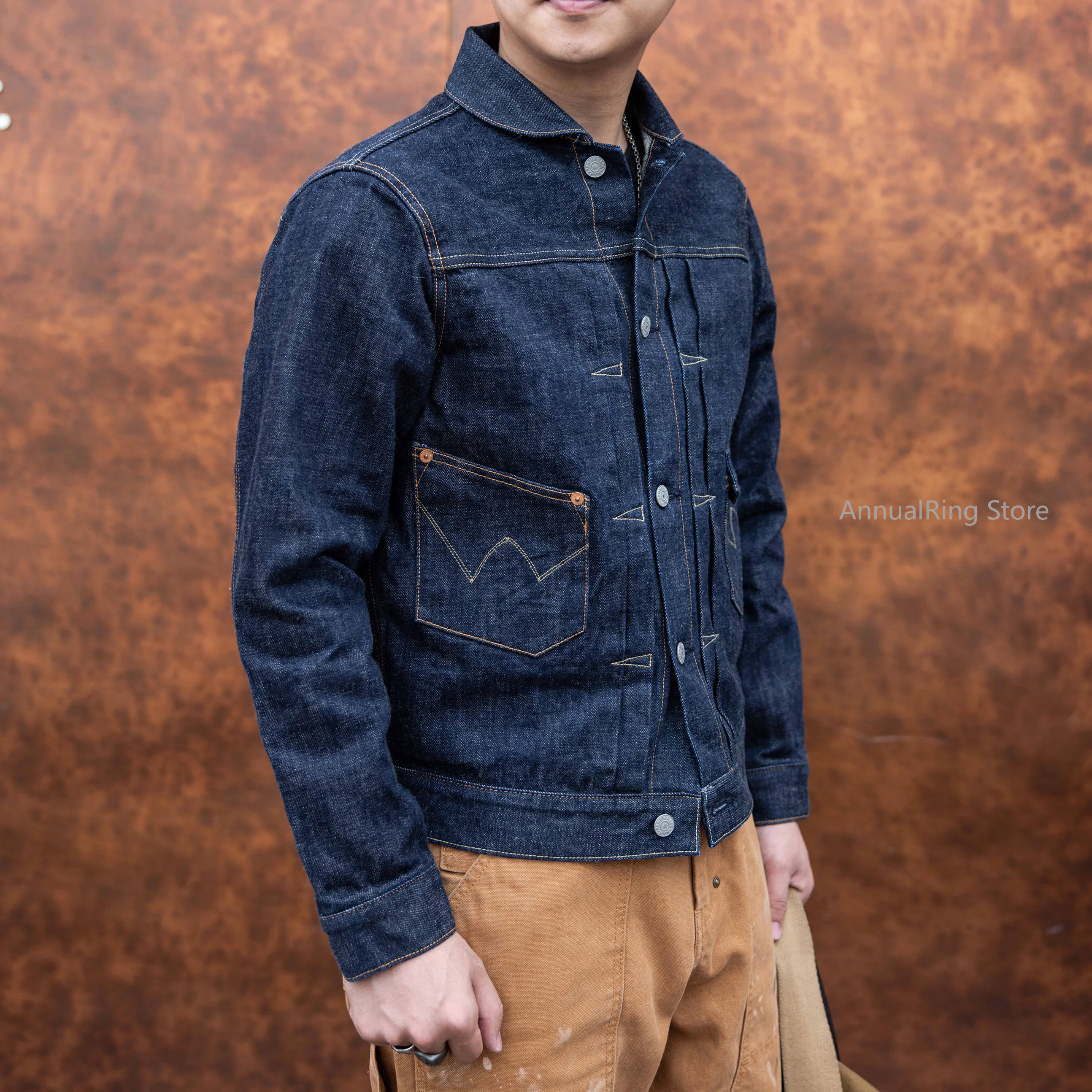 เสื้อแจ็คเก็ตยีนส์ทรงหลวมสีเขียว รุ่น Red Tornado Cow King คอปกผลไม้ ผ้าดิบขอบดิบ สไตล์คาวบอยตะวันตก รุ่น Lot510