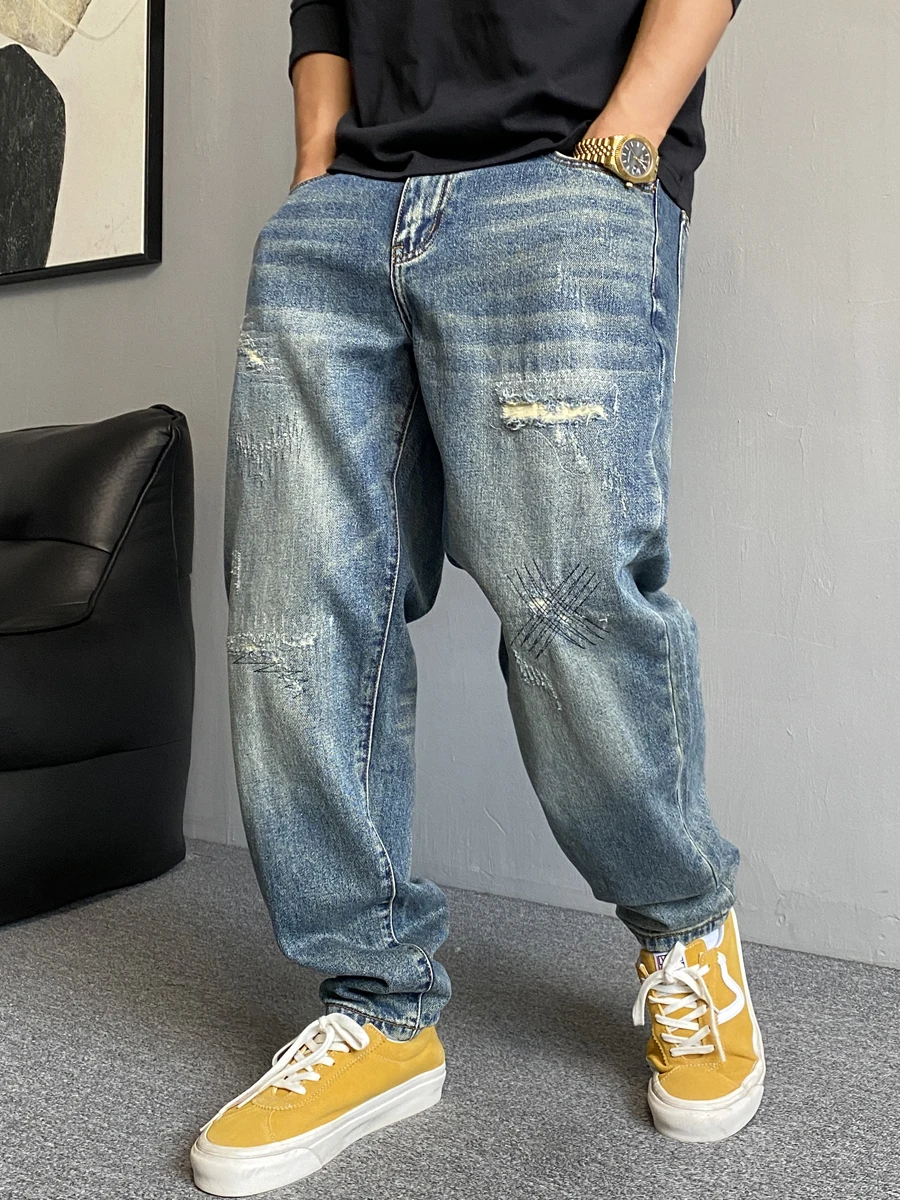 

Американские повседневные джинсы в стиле ретро с пэчворком для мужчин, весна-осень, прямой свободный крой, брюки Cone ape Poor Man's Pants