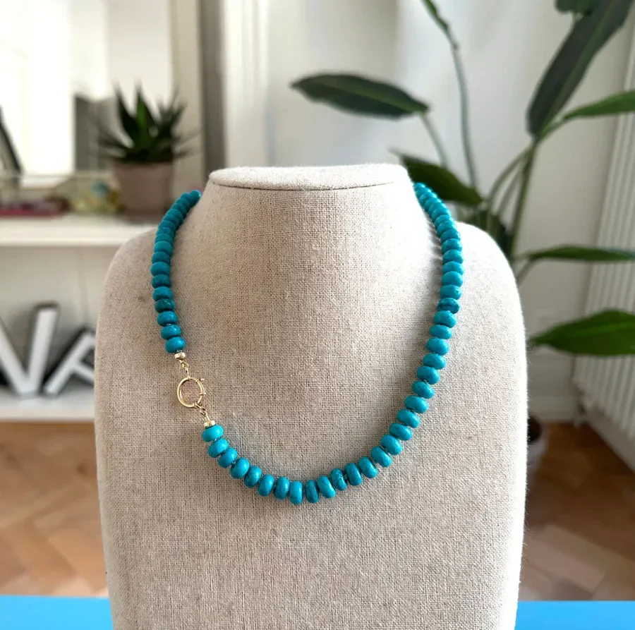 Natural Stone Turquoise Crushed Stone Necklace Women Fashion Summer Seaside Vacation Jewelry