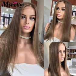 Perruque Lace Front Wig Remy lisse pour femme, cheveux naturels, brun chocolat, 13x4, 30 pouces