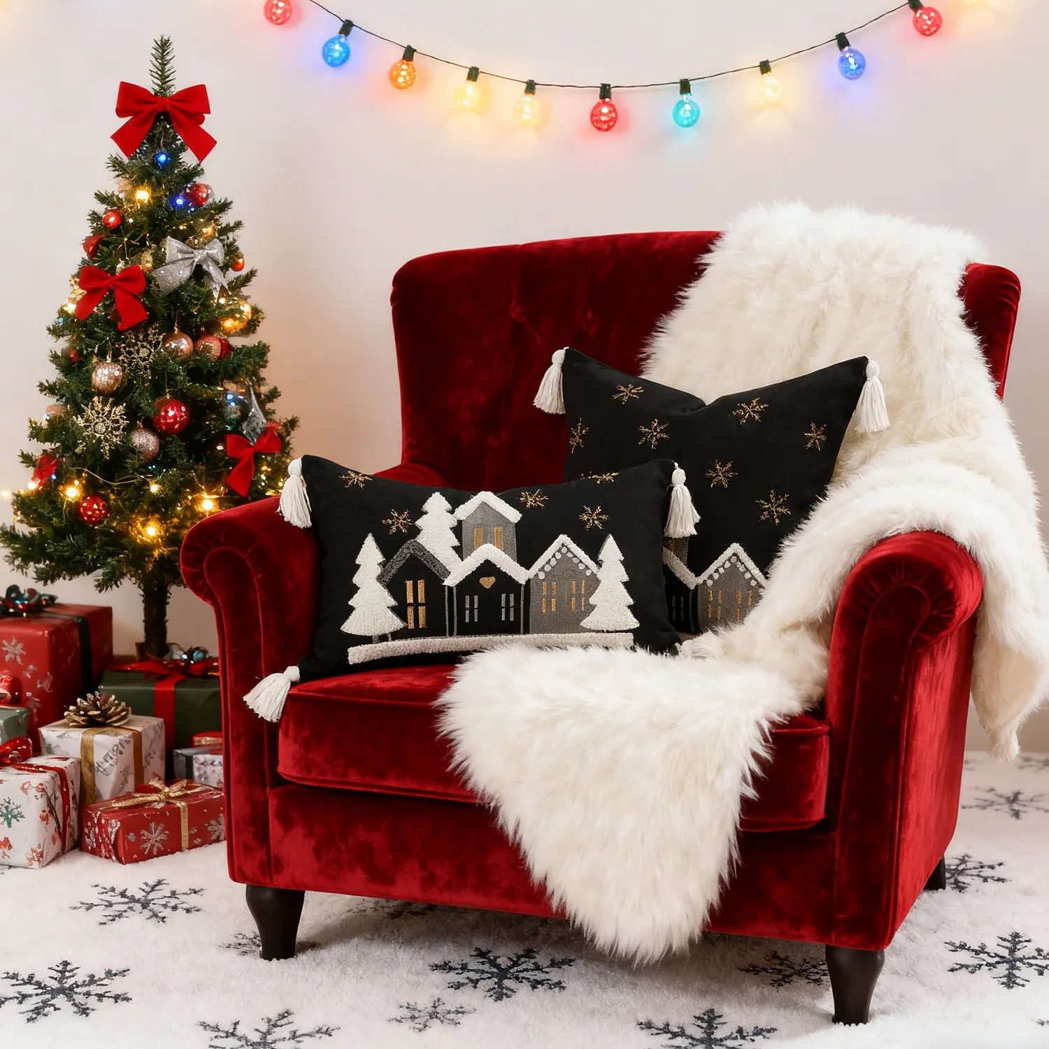 30x50/45x45cm Christmas Embroidered House Throw Pillowcase Cojines Cotton Beige Throw Cushion Cover Decor Sofa Pillow Covers