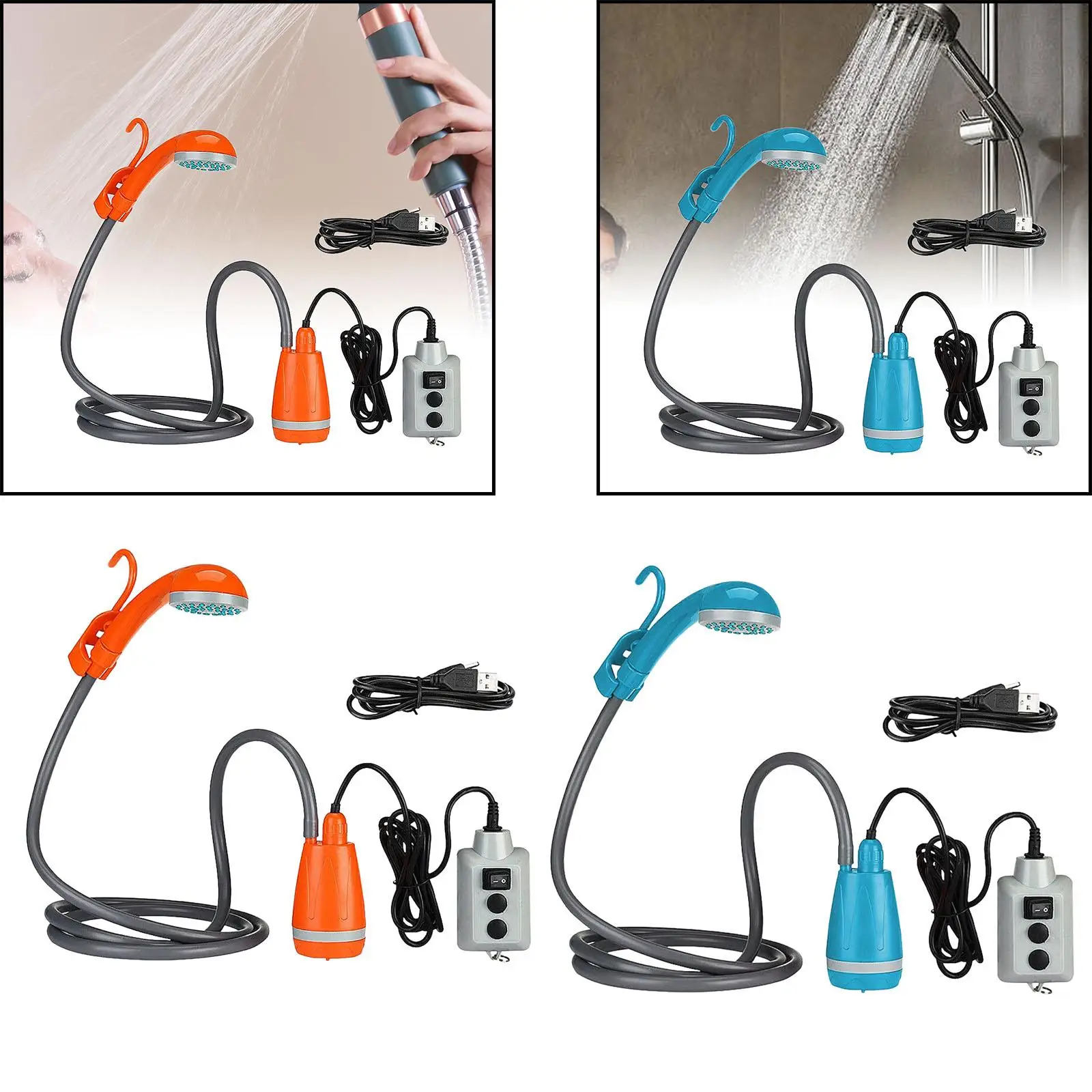 

Portable Camping Shower Outdoor Shower with Hose Compact Handheld Showerhead USB