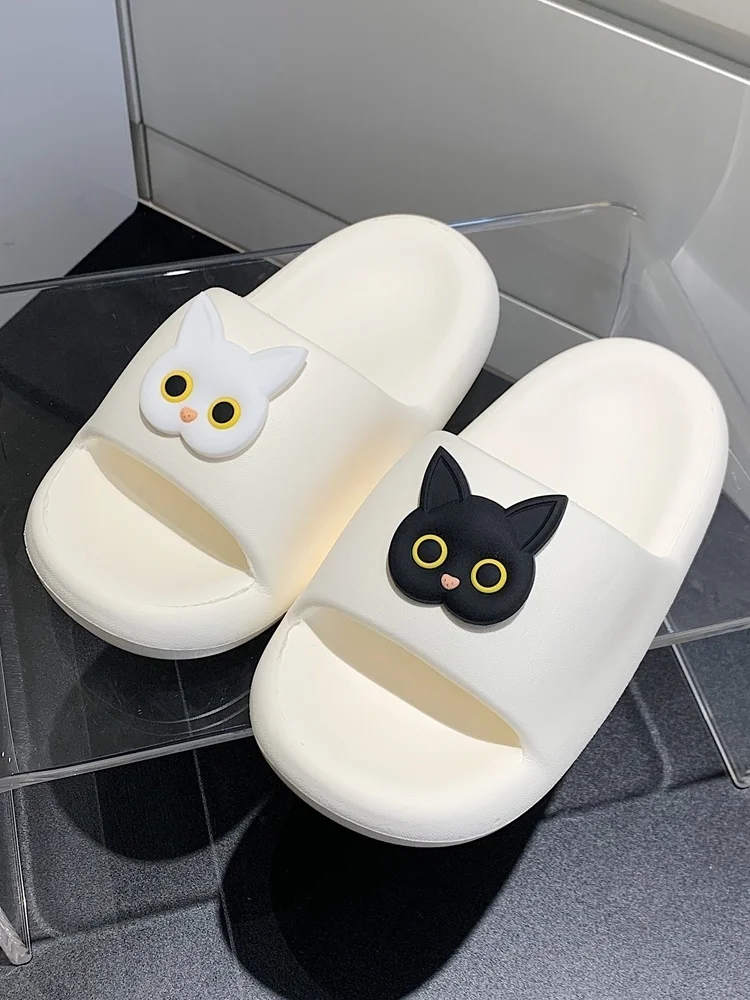 

Black And White Cat Slippers For Women Cute Summer Cartoon Indoor Home Anti Slip Thick Sole EVA And Cool Slippers