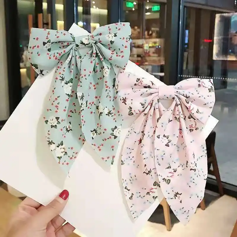 Bow Hair Clip Korea Fashion Style Big Bow Ribbon Hair Tie Small Fresh Floral Hairpin Bowknot Hair Duckbill Clip Accessories