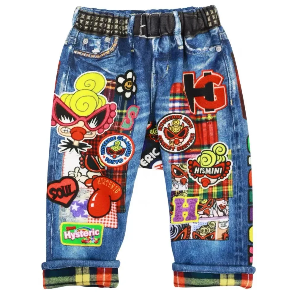

2025 Spring/Summer Trendy Designer Kidswear Black Super Fire God Doll Pure Cotton Terry Children's Pants