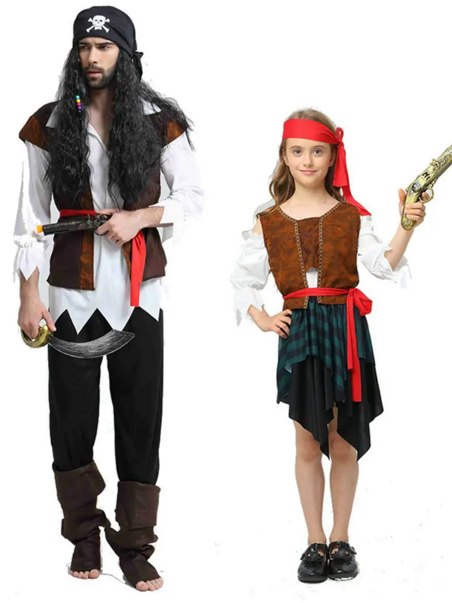 로우인 롤플레잉 코스튬 캐리비안 해적 여성 남성 부모-자녀 의상 국립 무대 의상 폴리에스터 소재