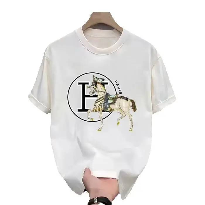 

Новинка лета 2025 года, новые мужские и женские топы с короткими рукавами из высококачественного модного бренда из чистого хлопка с круглым воротником и принтом H Ma