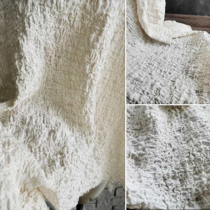 

Apricot Cotton Embroidered Pleated Fabric with Three-dimensional Fluffy Texture Dress Shirt Cardigan Clothing Designer Sew Cloth