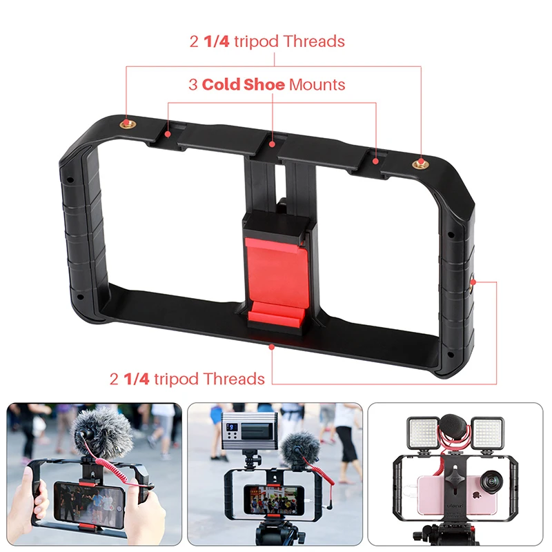 Smartphone Video Rig, Video Recording Cell Phone Stabilizer Tripod Holder Compatible with iPhone and Smart Phones