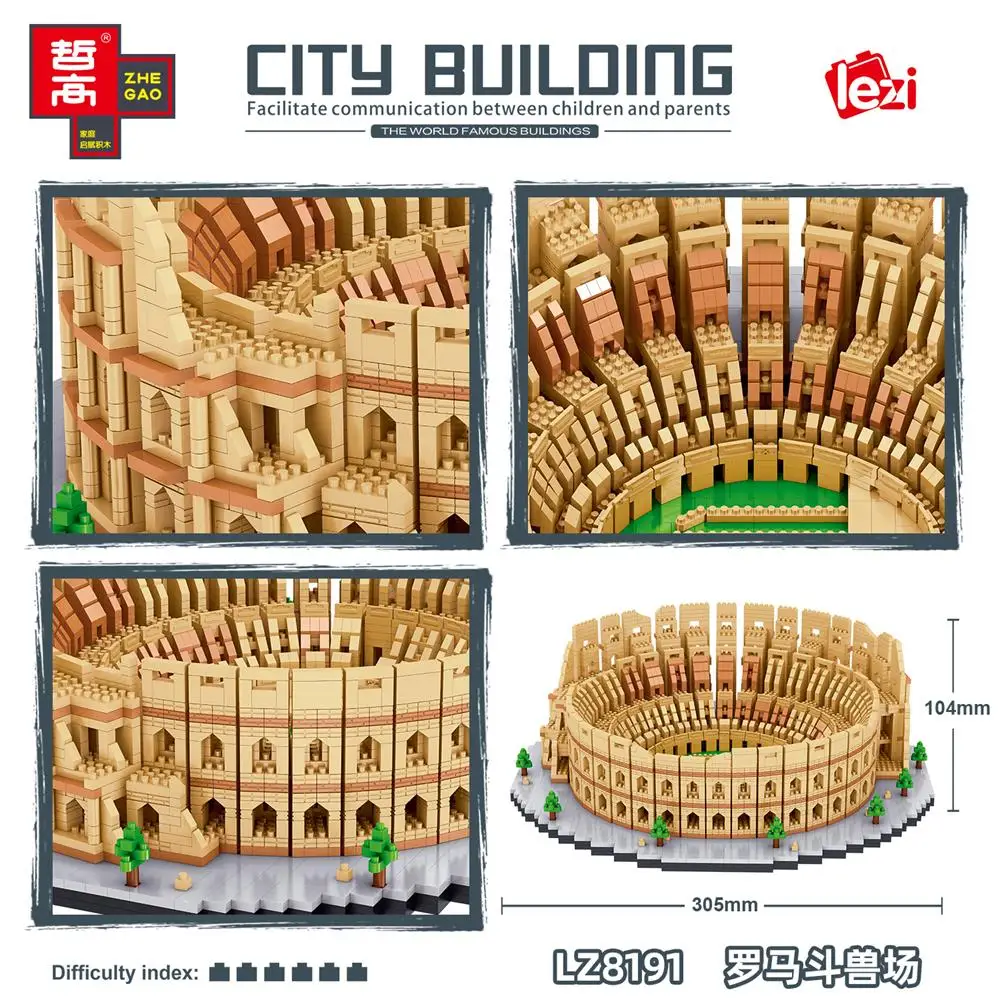 ตัวต่อขนาดเล็กของ lezi โมเดลโรมันโคลอสเซียมใหม่5594ชิ้นของขวัญของเล่นเด็กผู้ใหญ่8191ปีใหม่