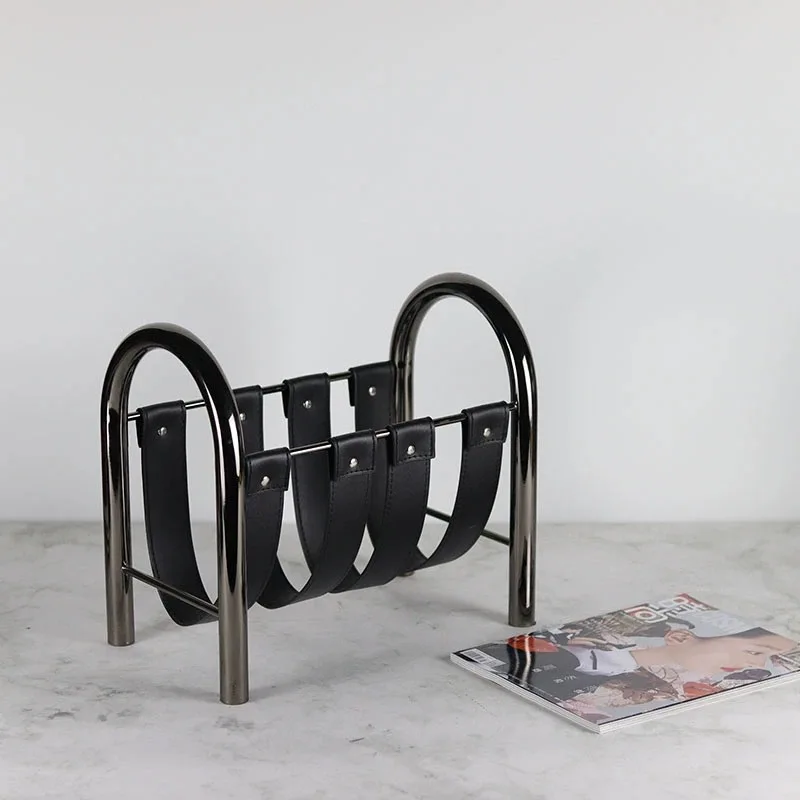 Light Luxury Modern Metal Leather Magazine Frame Newspaper Study Storage Creative Portable Shelf