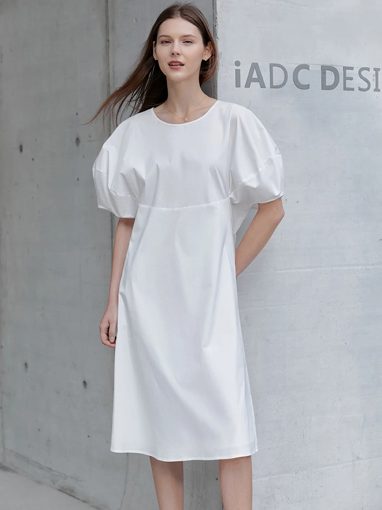 

Amii Minimalist Summer Women's Long Dress Lantern Short Sleeve A-LINE O-Neck Office Lady Solid Dresses Female Clothes 12240238