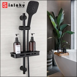 SINLAKU Bathroom Shower Faucet Set Matte Black Wall Mounted Rainfall Water Hand Shower With Rectangle Shelf Bathtub Mixer Taps