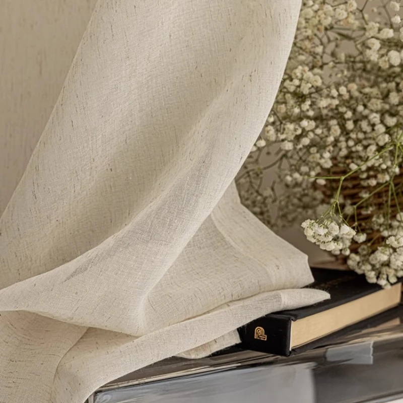 

Verve Linen Gauze Curtain White Tulle High Quality Thick Yarn Fabric Wood Style For Living Room Balcony Bedroom Decoration
