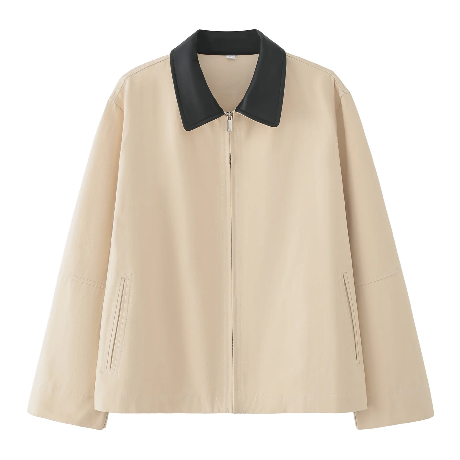 JNLEAOG Autunno Nuovo Faionable Casual Bicolore Colletto in pelle PU Biker Jaet Fibra di poliestere da donna Vestibilità ampia Chiusura con cerniera