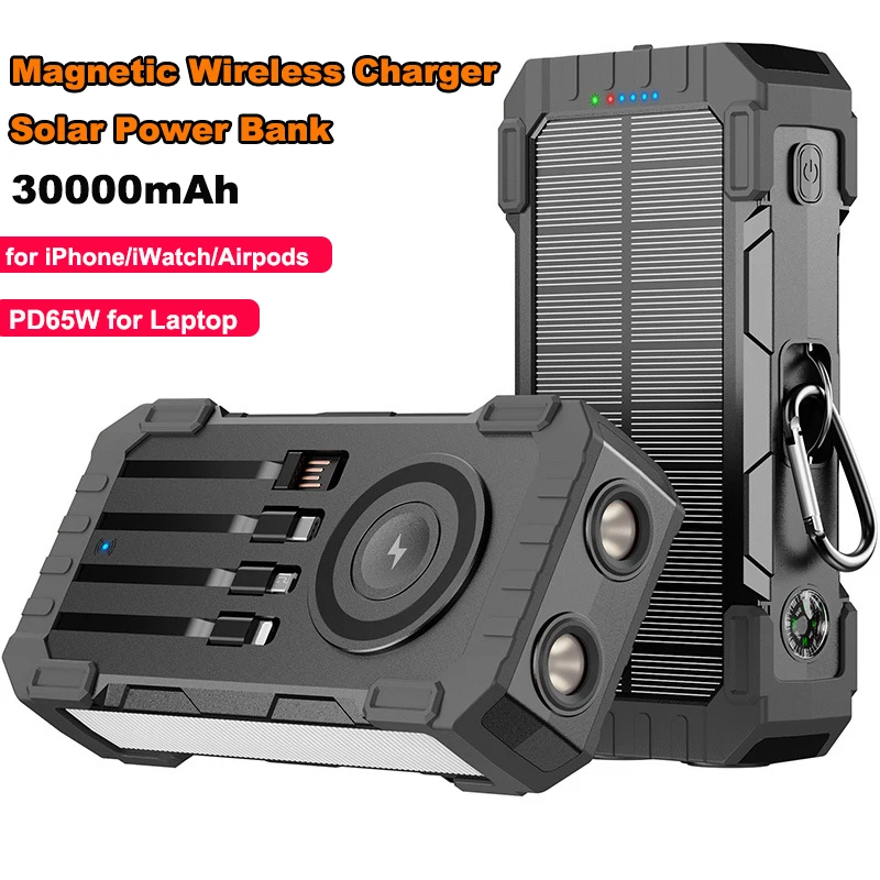 

Solar Power Bank 30000mAh PD 65W Fast Charging For Laptop Powerbank 15W Magnetic Wireless Charger for iPhone 17 iWatch Airpods