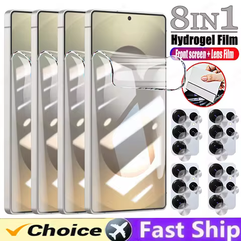 8IN1 Hydrogel Film For Samsung S25 Ultra S24 Plus S22 S21 S20 FE S25 Edge Note 20 Ultra Screen Protector Camera Lens Soft Film