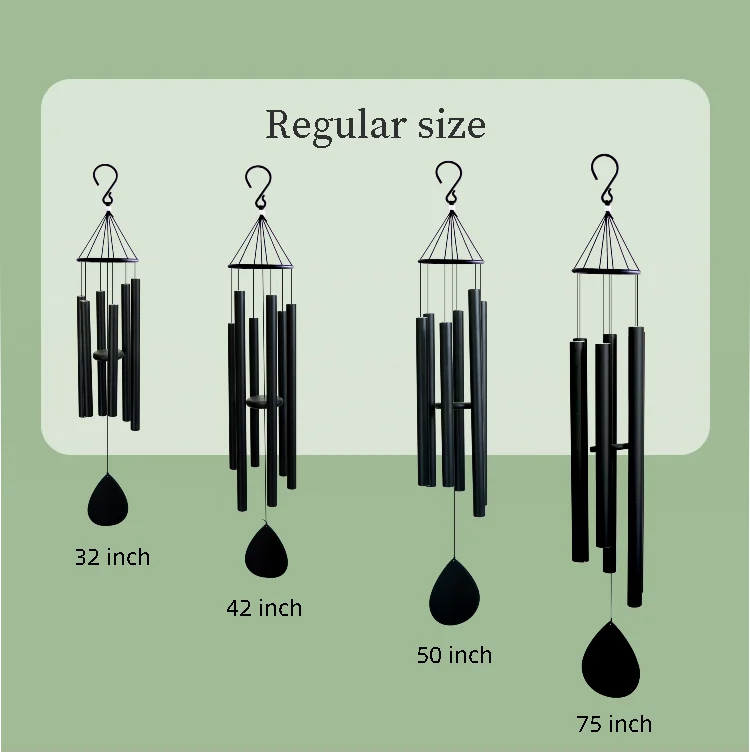 Premium 98 Inch Large Matte Black Metal Modern Design High Strength Wind Chimes Outdoor Quiet