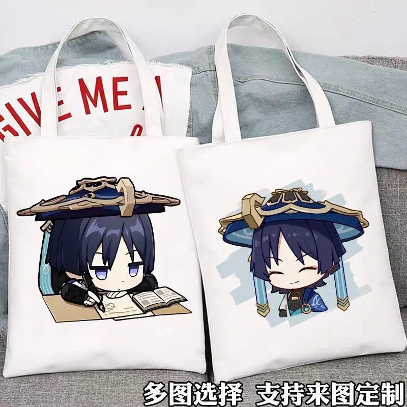 Genshin Impact Merchandise Canvas Wanderer Q Version Scaramouche Student Large Capacity Class Shoulder Handheld Book Bag Ani