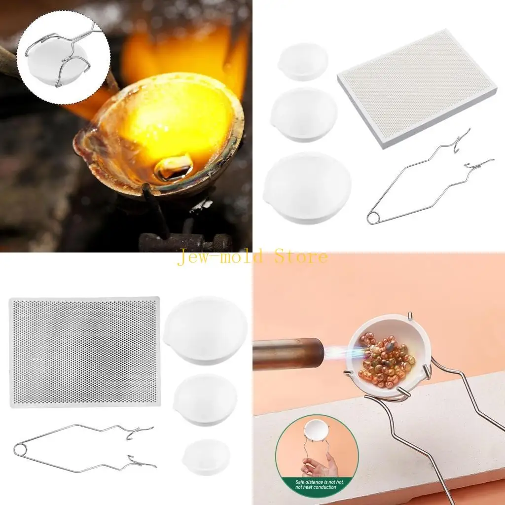 

C71B Set of 5 Crucible Melting Set Soldering Board Silver Melting Equipment Jewelry Crafting Set for Crafting Lover