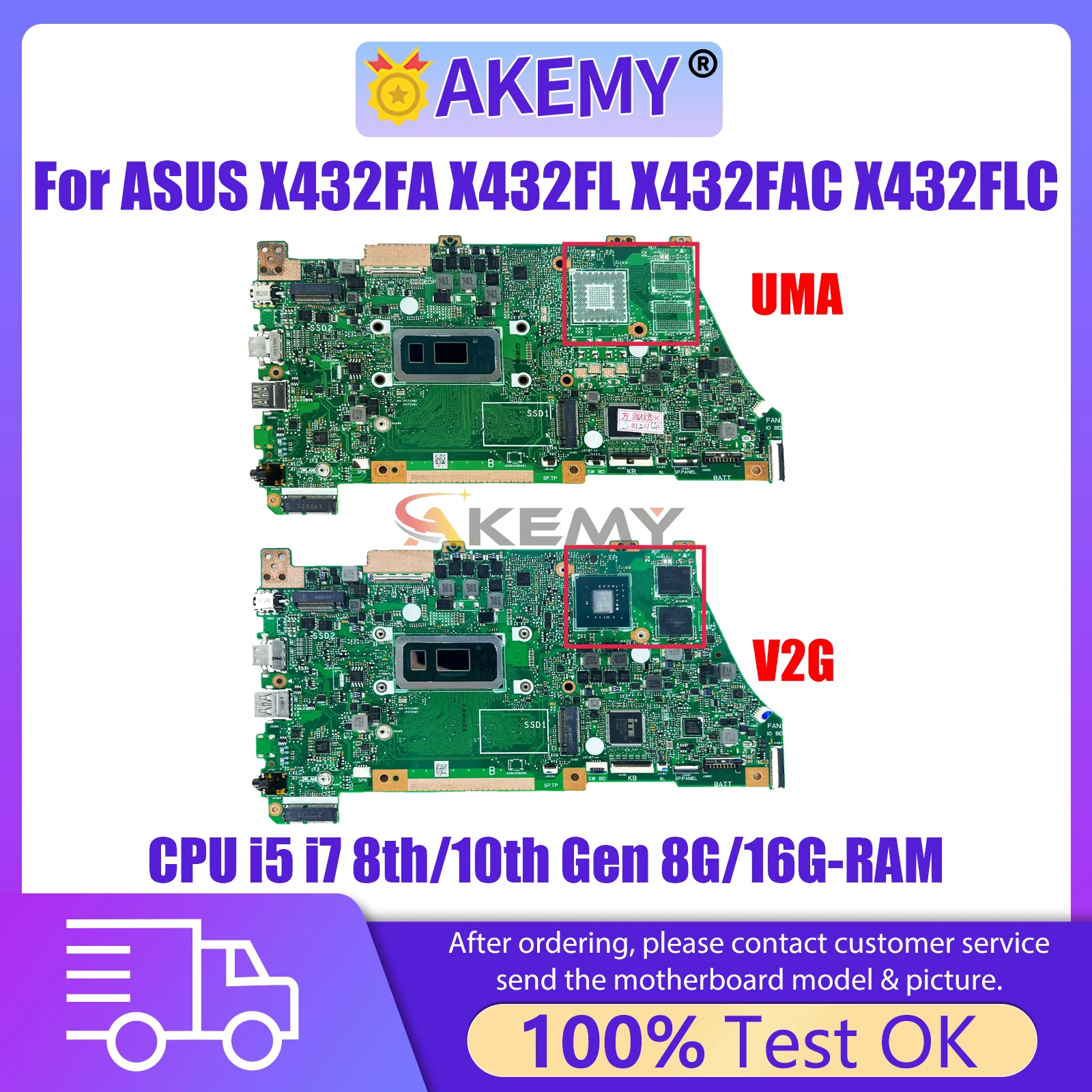 AKEMY X432FA Mainboard For ASUS VivoBook X432FAC X432FLC X432FL Laptop Motherboard CPU i3 i5 i7 8th/10th 8GB/16GB RAM V2G/UMA