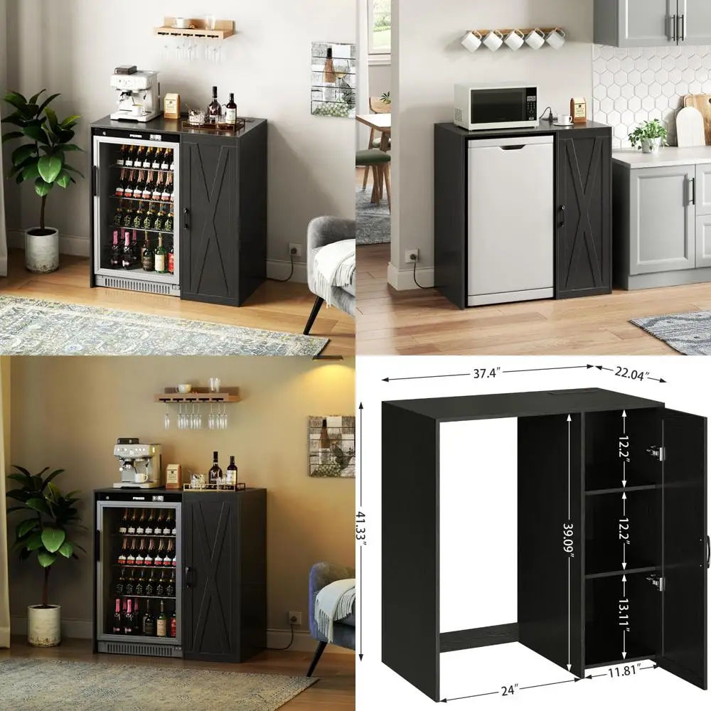 

24" Wine Fridge-Friendly Storage Cabinet with Coffee Bar, 3-Tier Organizer and Power Outlet for Refrigerator Stand
