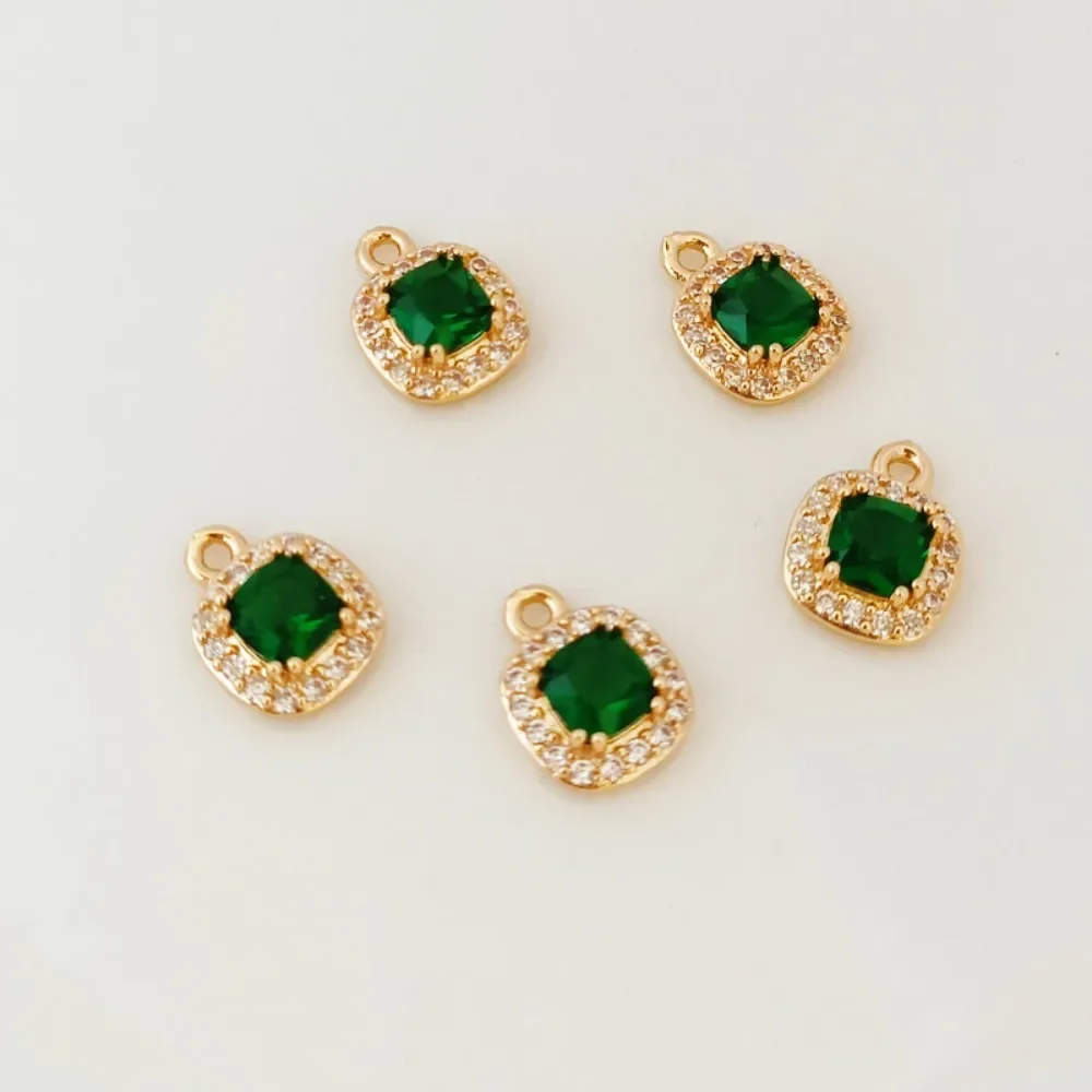 

14K Gold-plated, Zircon Emerald Square Pendant Bracelet Necklace, DIY Accessory Pendant