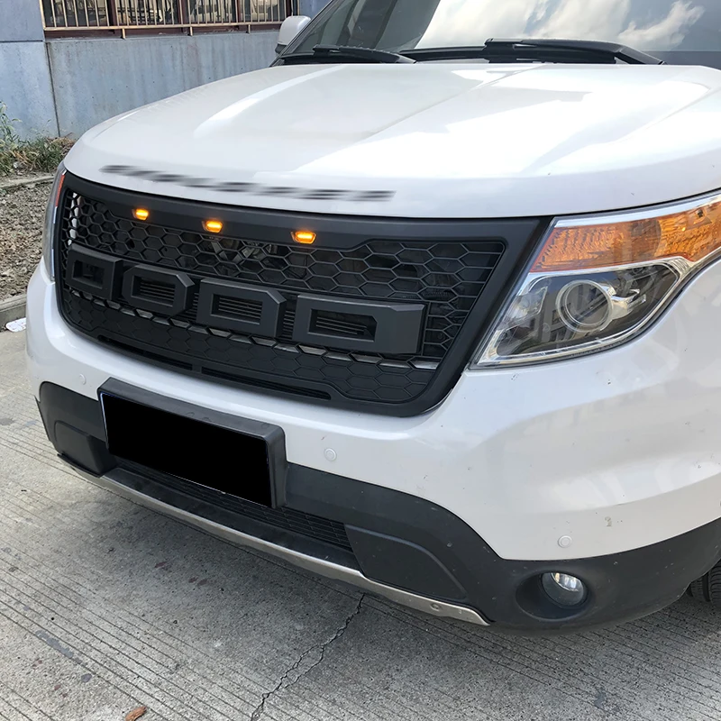 Grill with LED lights front bumper modification accessories decoration Racing grill For FORD EXPLORER 2012 2013 2014 2015