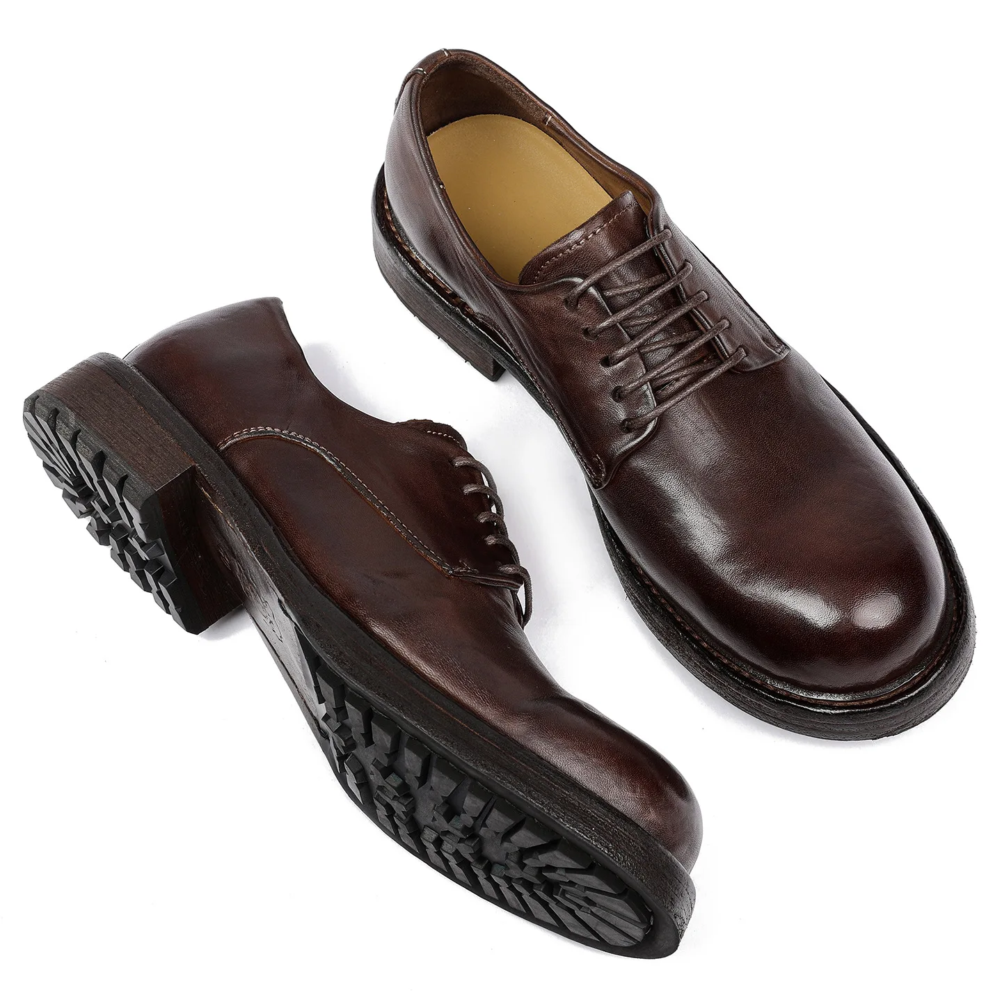 Men's Luxury Washed Vintage Horsehide Derby Shoes | Handmade Goodyear Welted Leather Sole | British Stitch Dress Footwear