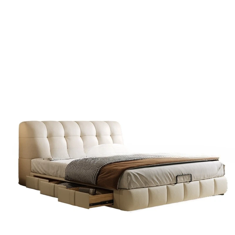 Puff bed French cream wind small apartment master bedroom double bed modern simple storage bed