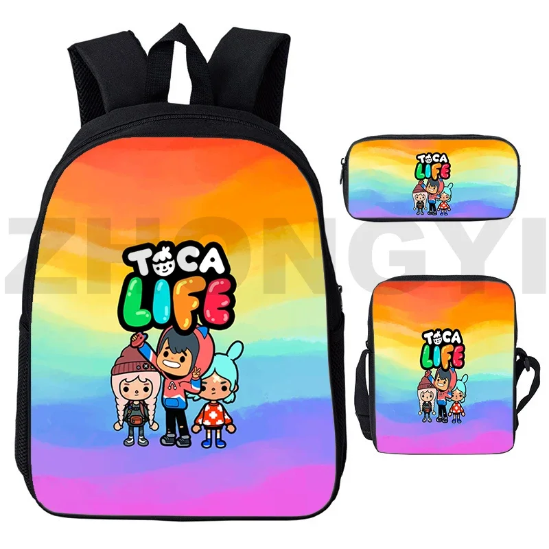 Ransel Boca cetak 3D 12/16 inci tas punggung kanvas imut kapasitas besar remaja kampus Anime Toca Life World Mochila Pria Wanita