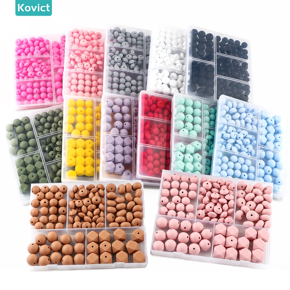 Kovict 110Pcs/Set Silicone Beads Round Lentil Hexagon Loose Bead For Jewelry Making DIY Necklace Bracelet Keychain Accessories