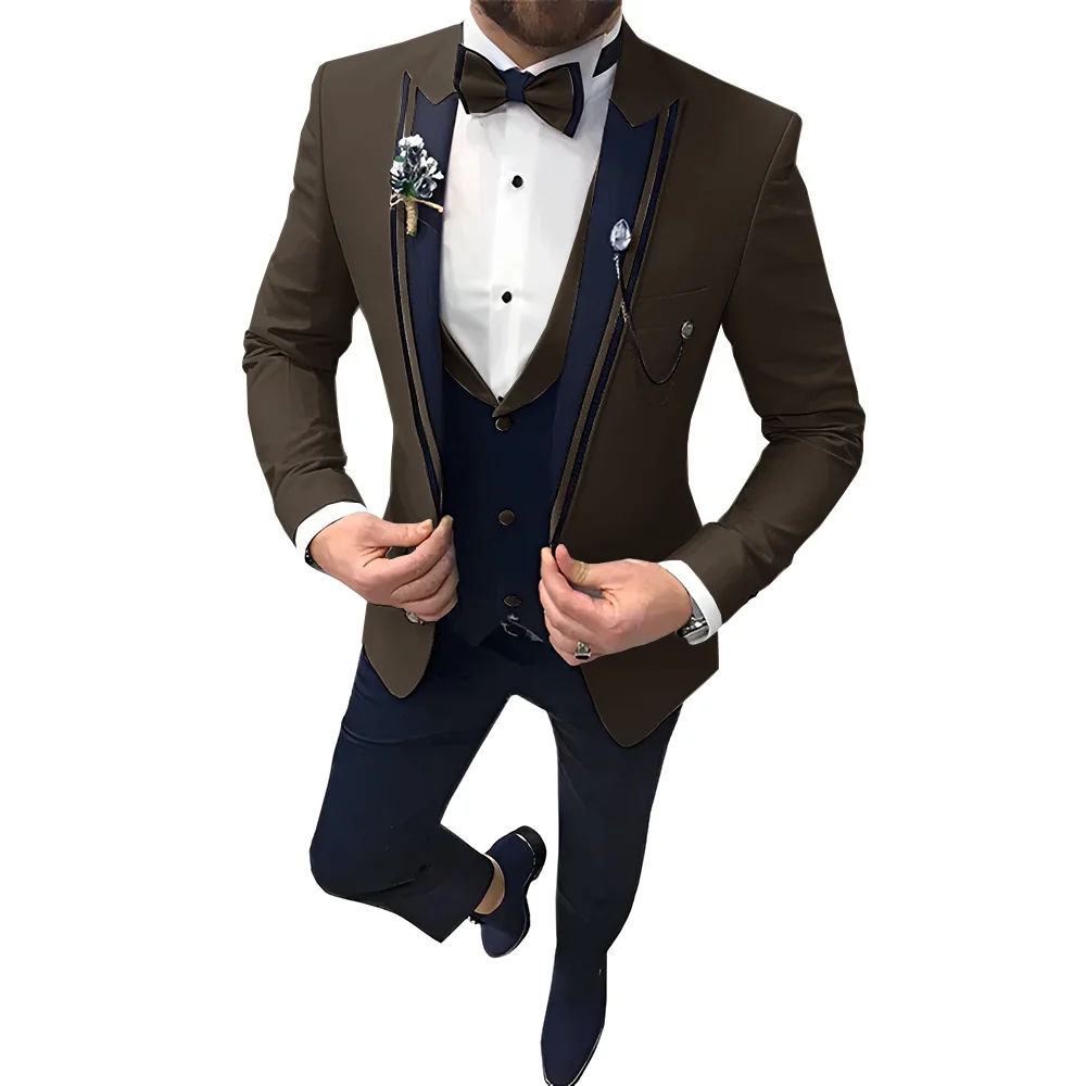 Beige Mens Suits 3 Pieces Elegant Suits for Mens Casual Commuter Office Business Suits For Wedding(Blazer+Vest+Pants)