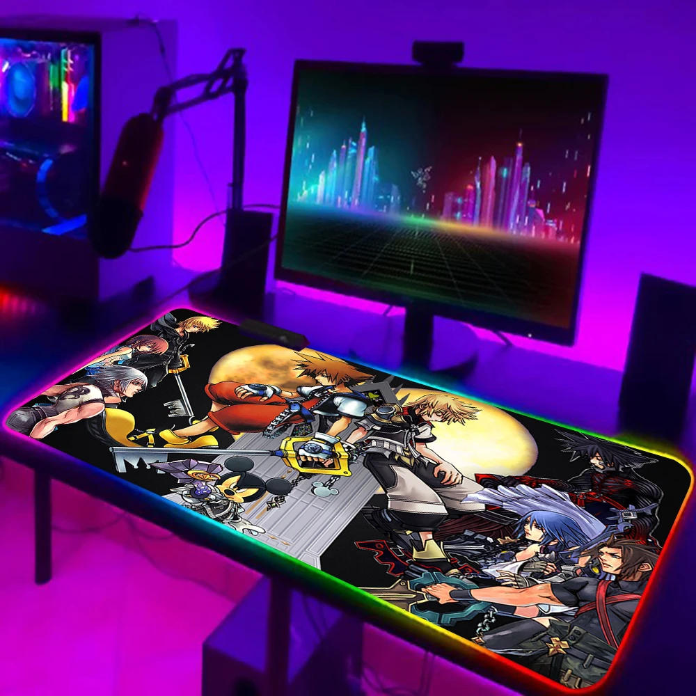 Games Kingdom Hearts RGB Pc Gamer Keyboard Mouse Pad Mousepad LED Glowing Mouse Mats Rubber Gaming Computer Mausepad