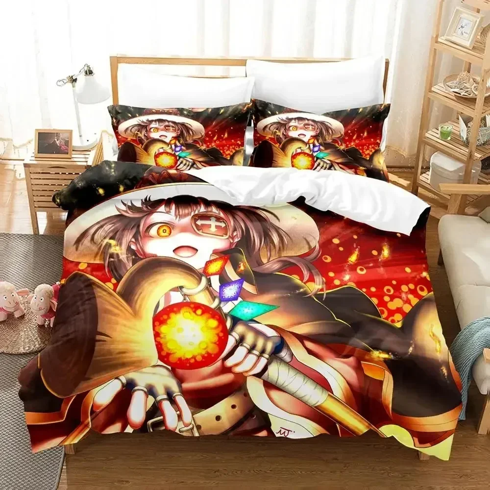 

Anime KonoSuba Kids Adult Fashion Printed Bed Set Duvet Cover Pillowcase Bedding Set Bed Linen Sheet Quilt Cover Queen King Size