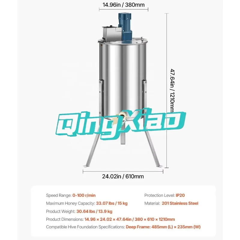 Electric 3 Frame Honey Extractor Stainless Steel Beekeeping Equipment With Honey Outlet For Efficient Beekeeping Processing view 5