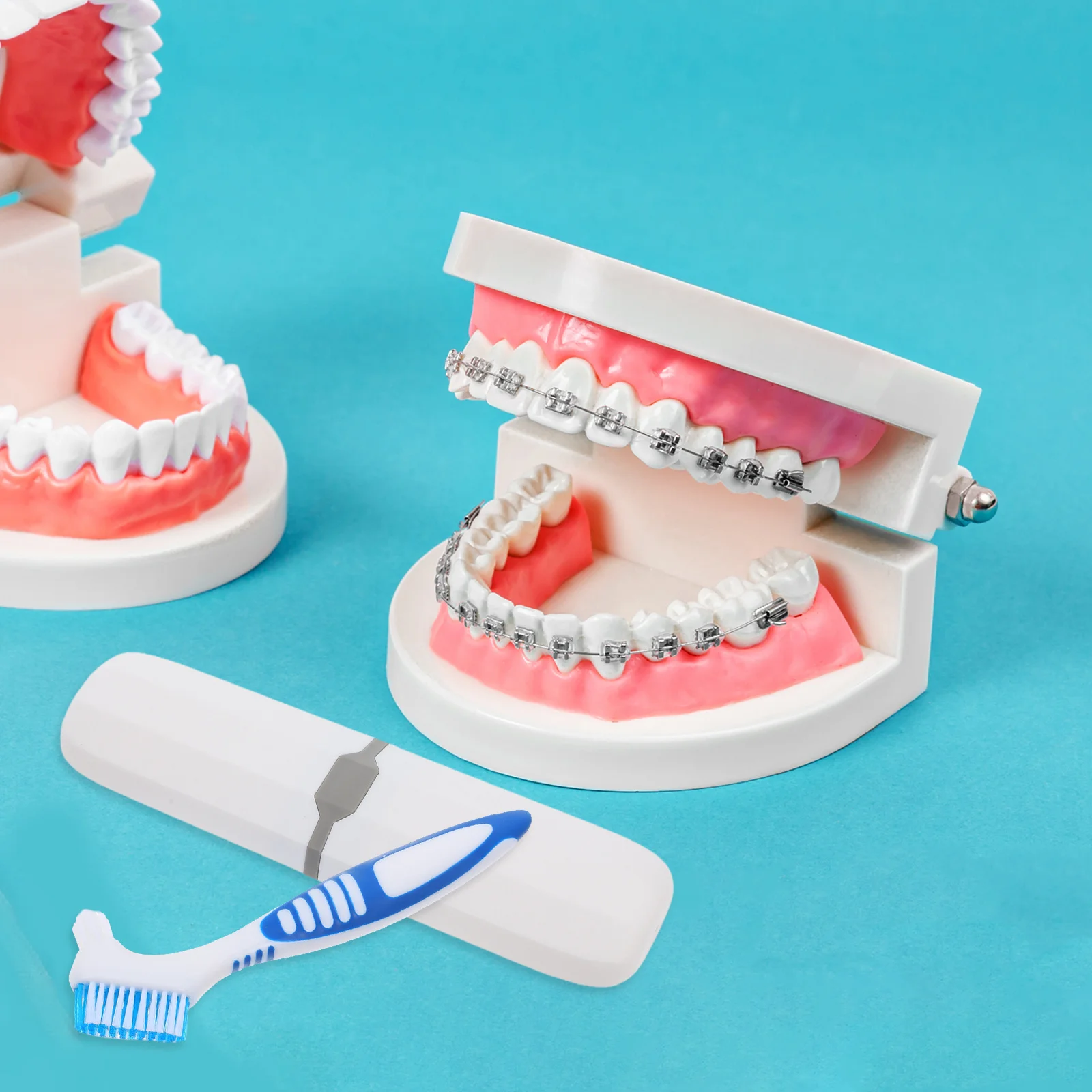 1 set Portable Denture Brush Set Storage Case, Double Sided Cleaning Bristles Oral Care, Travel Toothbrush Holder Retainer