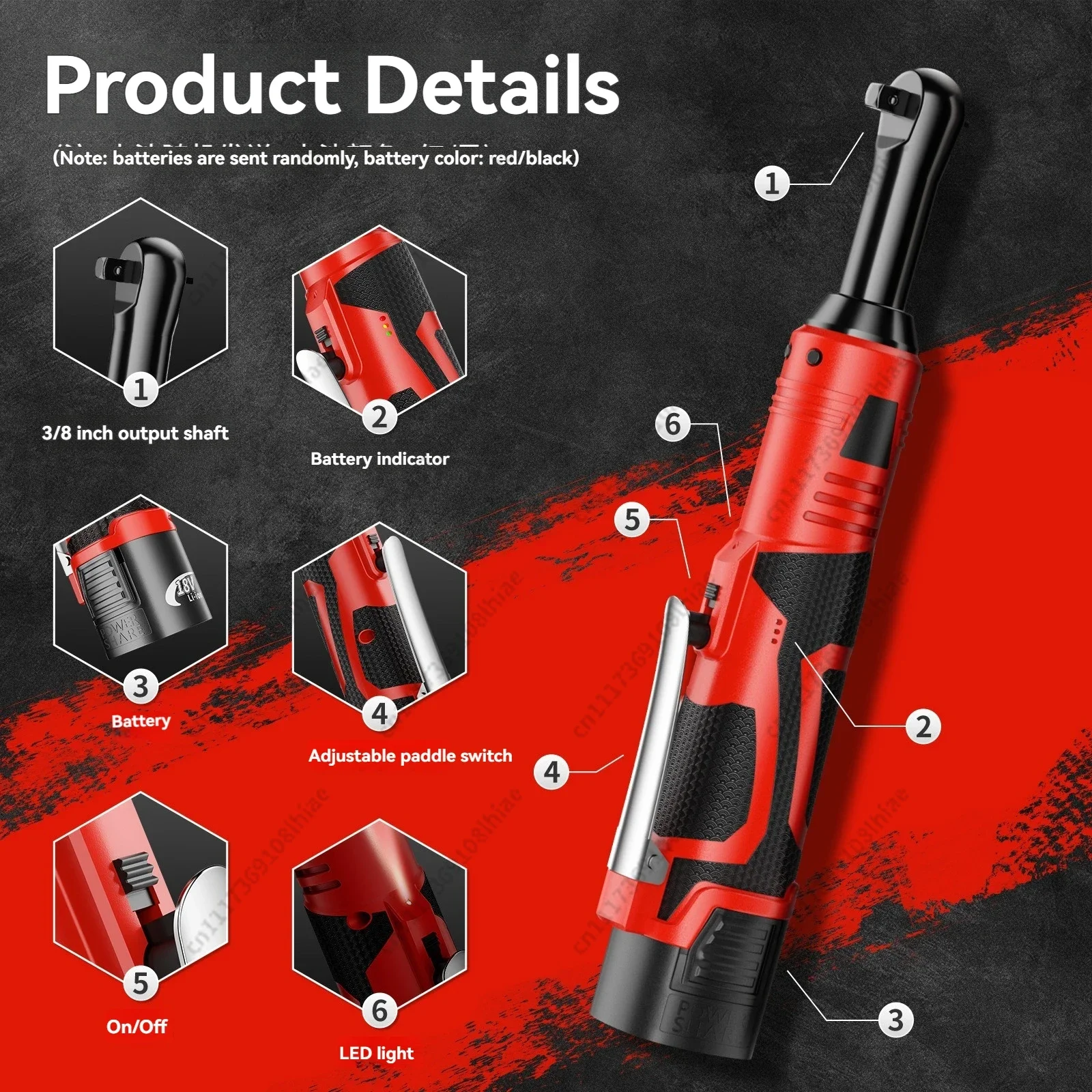Cordless Electric Ratchet Wrench 50Nm Torque 2.0Ah Rechargeable Right Angle Spanner for Auto Repair