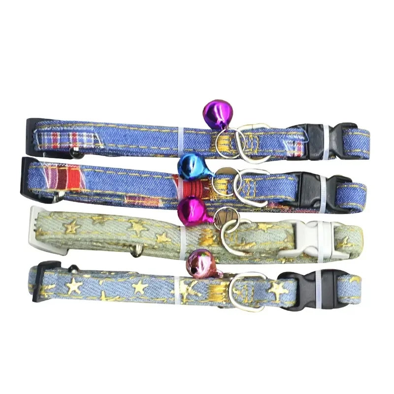 for TC1002 1dozen Package Mixed Color Bling Bells Designer Dog Pet Adjustable Denim Collar