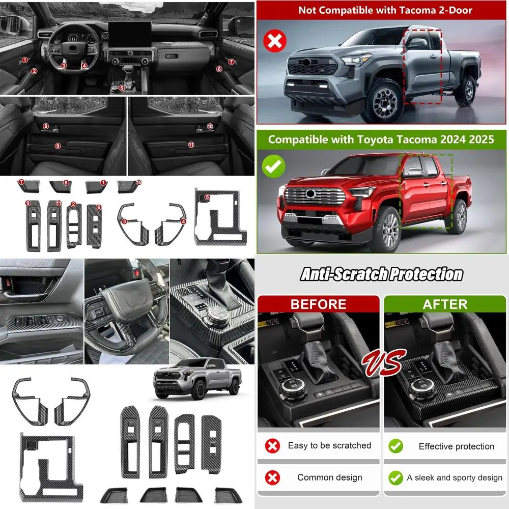 

Внутренняя отделка для Toyota Tacoma 2024-2026, карбоновая крышка переключения передач, отделка рулевого колеса, крышка переключателя управления окном