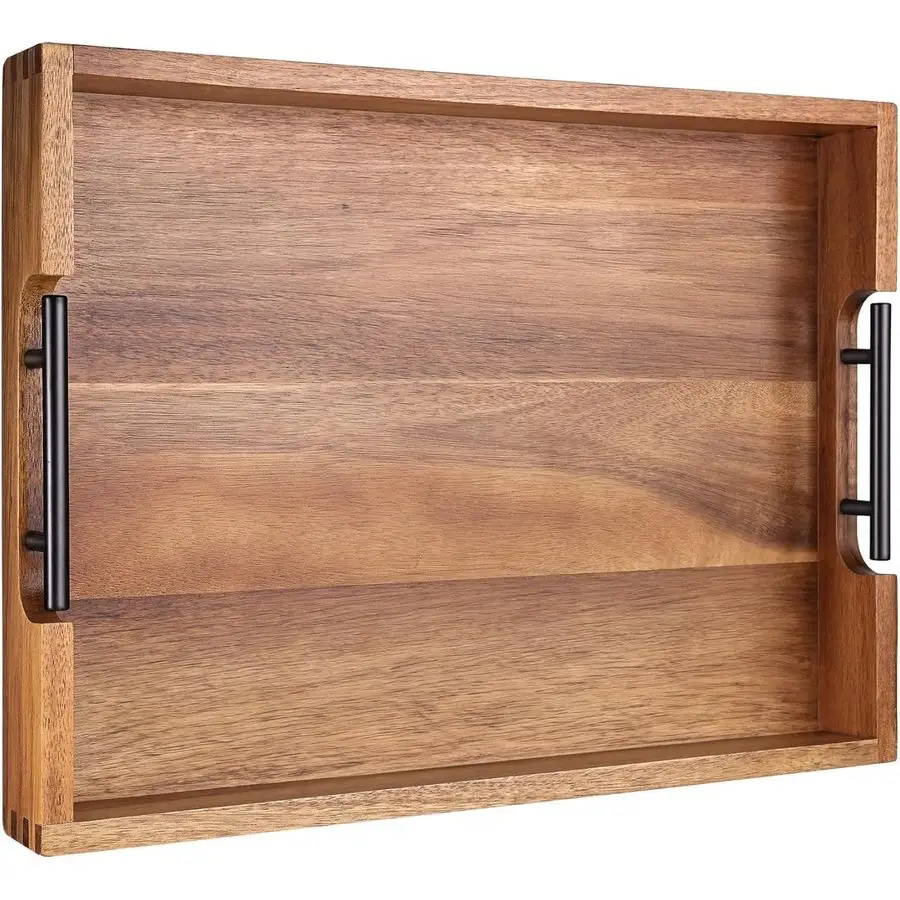 

Османский поднос для гостиной, большой деревянный сервировочный поднос из акации с ручками для журнального столика, завтрака в кровати, еда, ужина, декабрь