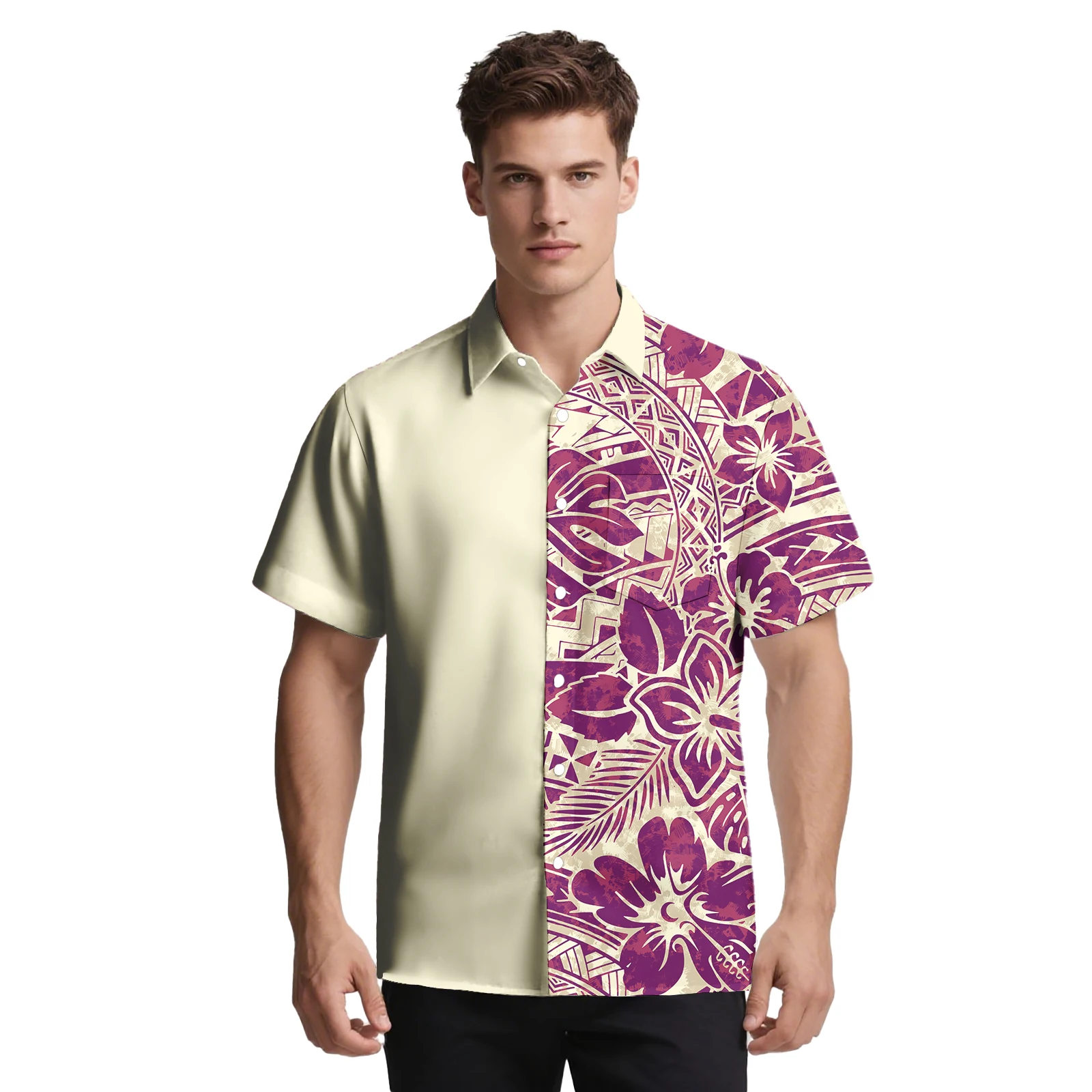 الصيف هاواي زر قمصان مجموعة للشاطئ مخصص ساموا الاستوائية نمط طباعة الرجال الملابس البولينيزية أزياء الرجال ألوها قميص #6