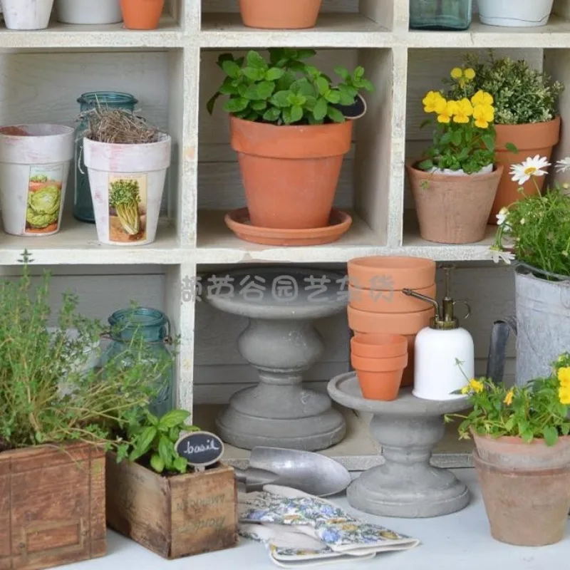 Outdoor garden old retro solid wood table miscellaneous shelves small flower pot display rack storage lattice multi-layer shelve