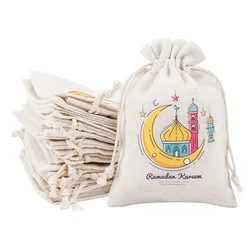 10Pcs Ramadan Kareem Linen Gift Bag 2026 Islamic Muslim Party Home Decoration Supplies Eid Mubarak Candy Snack Packaging Pouches
