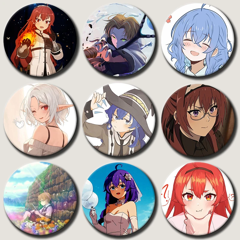 58mm Anime Mushoku Tensei Creative Round Lapel Pins Cartoon Characters Interesting Badge Brooch Jewelry Accessories Gifts